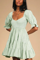 Gesmoktes Babydoll-Kleid mit Vichy-Karomuster